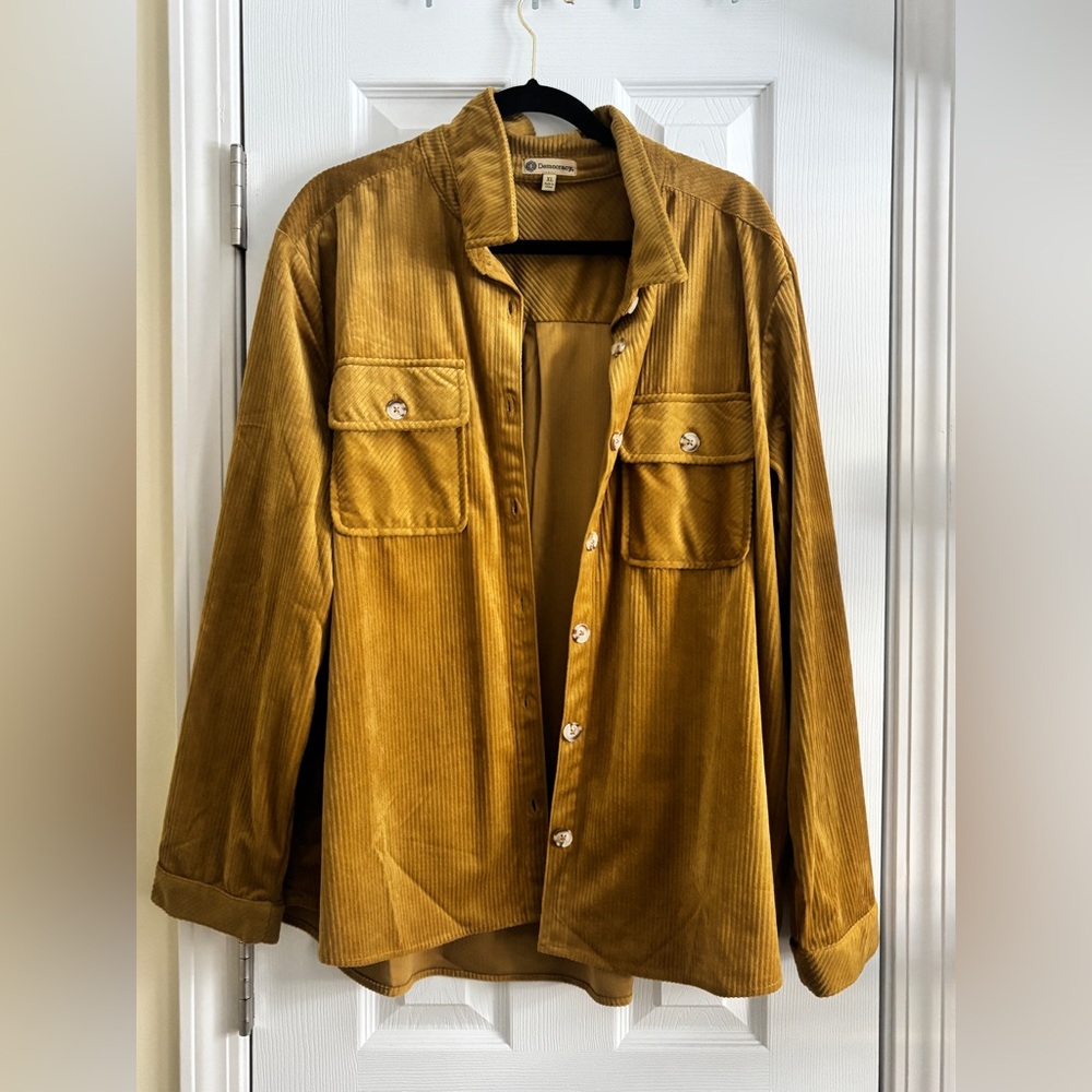 Democracy Suede Corduroy Mustard Yellow Shirt Jacket